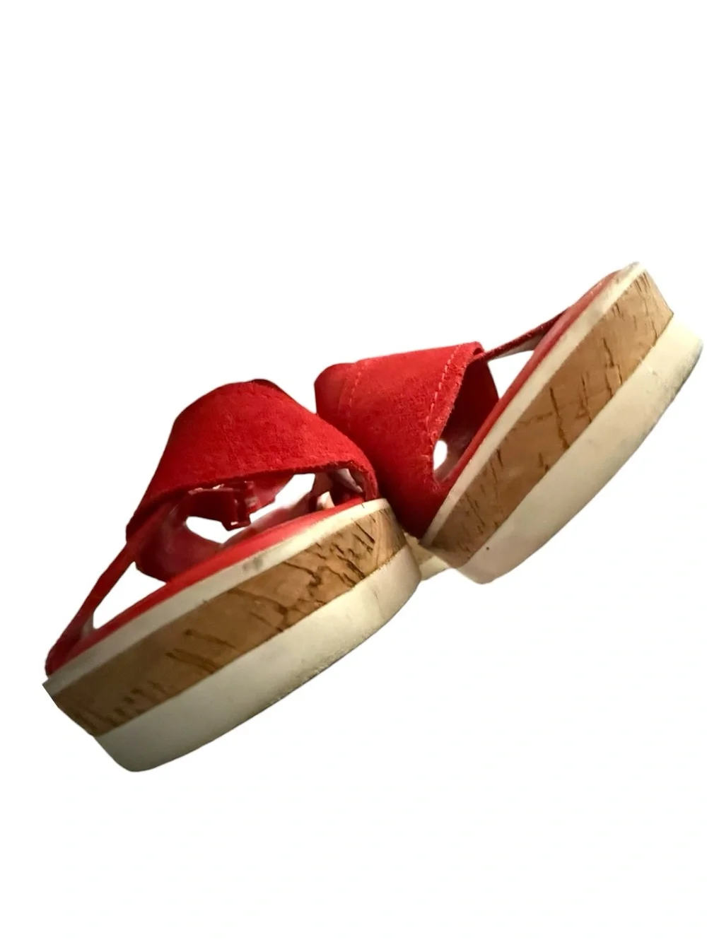 Marc Fisher Red Suede Cork Platform Slingback Sandals 9M Euro Summer Resort